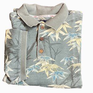 Tommy Bahama Mens Hawaiian Floral Short Sleeve Cotton Stretch Polo Shirt L #249J